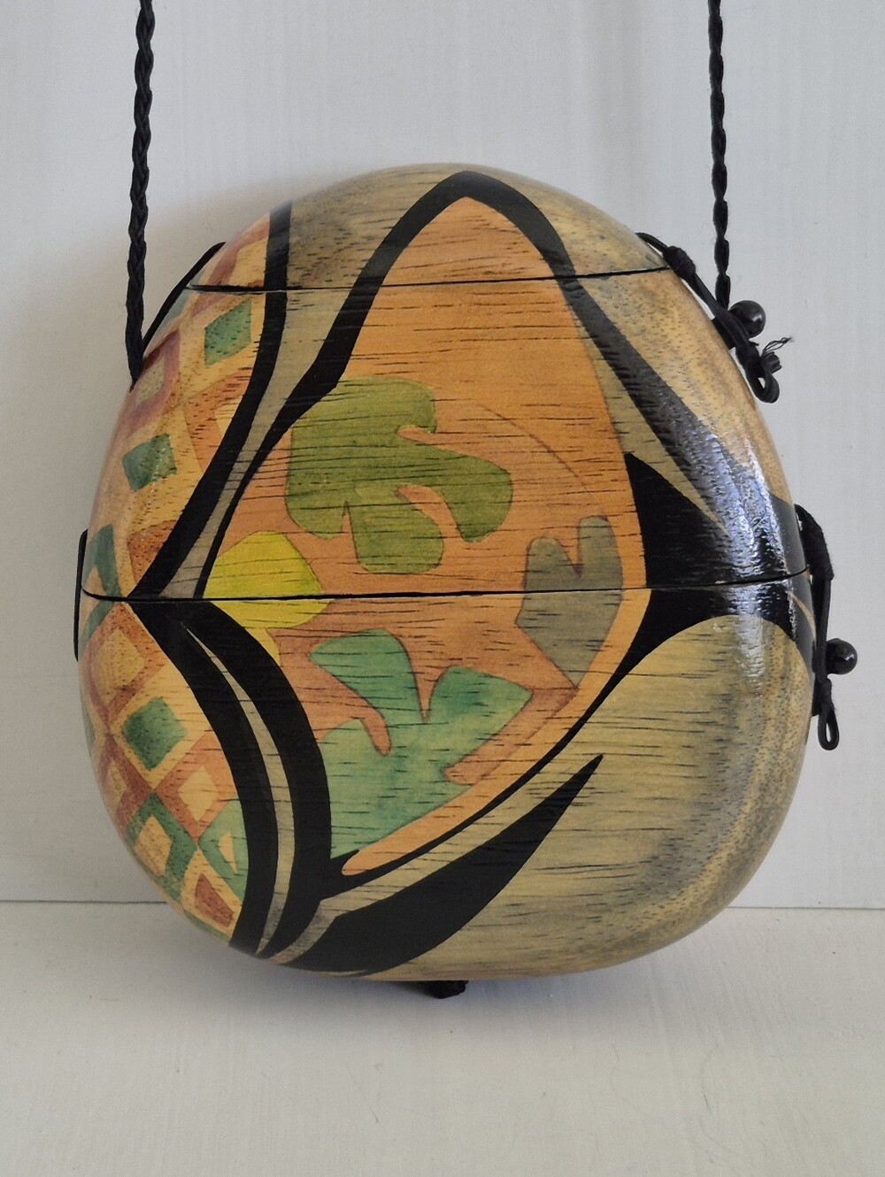 Rafael Sanchez Vintage Handmade Oval Wood Multicolor Earthtones Purse